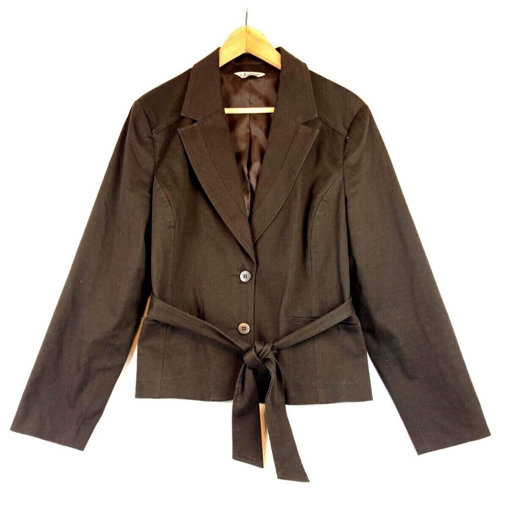 Jessica Women Brown Cotton Blazer Waist Tie Size 14